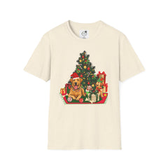 Christmas Golden Retriever Dog T-Shirt — Festive Tree & Presents Holiday Tee