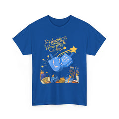 Hanukkah Blue Dreidel & Menorah Holiday Tee 2 design options