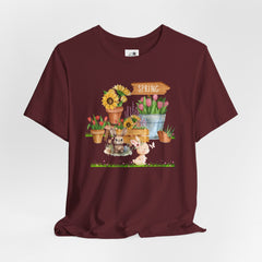 Spring Garden Tee — Cute Bunny & Flower Pots Graphic T-Shirt