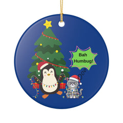 Bah Humbug Penguin & Grumpy Cat Ceramic Christmas Ornament