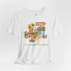 Spring Garden Tee — Cute Bunny & Flower Pots Graphic T-Shirt