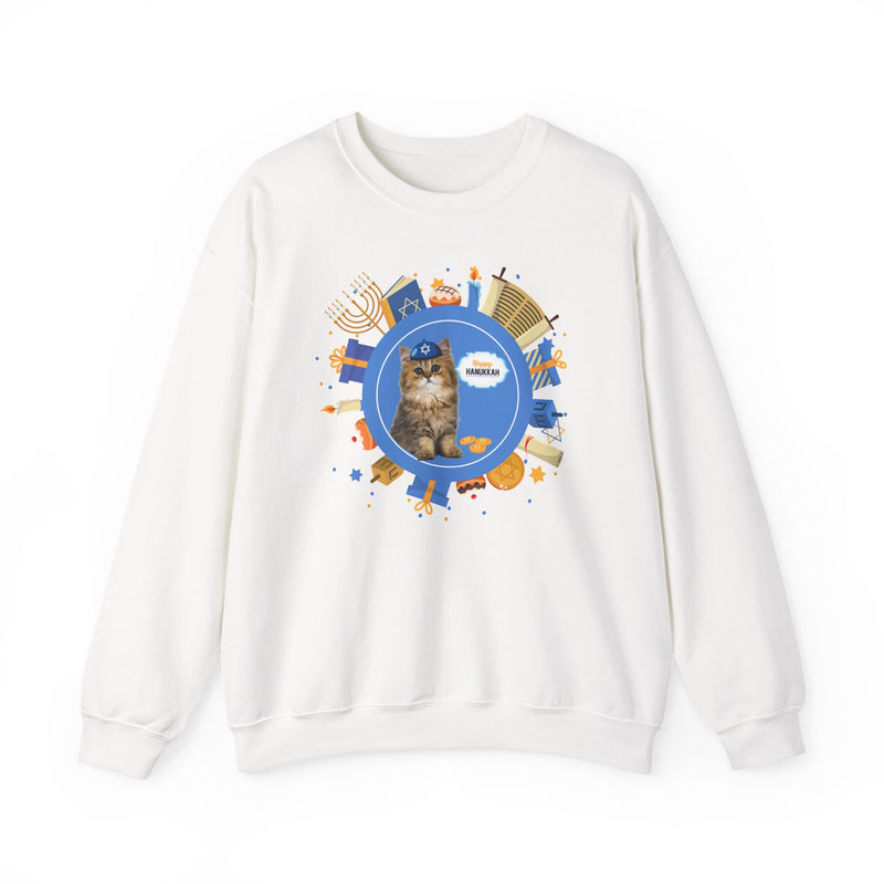 Happy Hanukkah Cat Sweatshirt – Cute Kitty 'Meow!' Graphic Crewneck