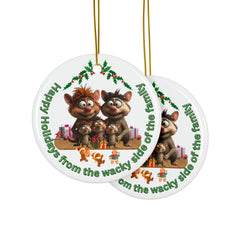 Ceramic Ornament — "Happy Holidays from the Wacky Side of the Family" (Cute Cartoon Family, 2-Sided)