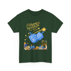 Hanukkah Blue Dreidel & Menorah Holiday Tee 2 design options