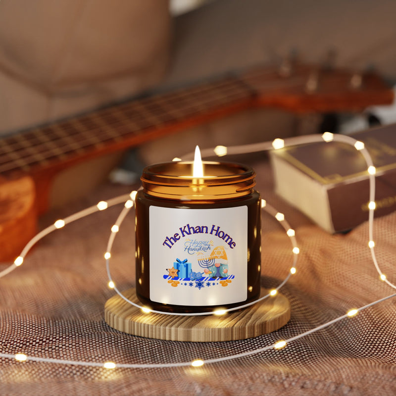 Personalized Hanukkah Scented Soy Candle — Amber Jar Optional Scents