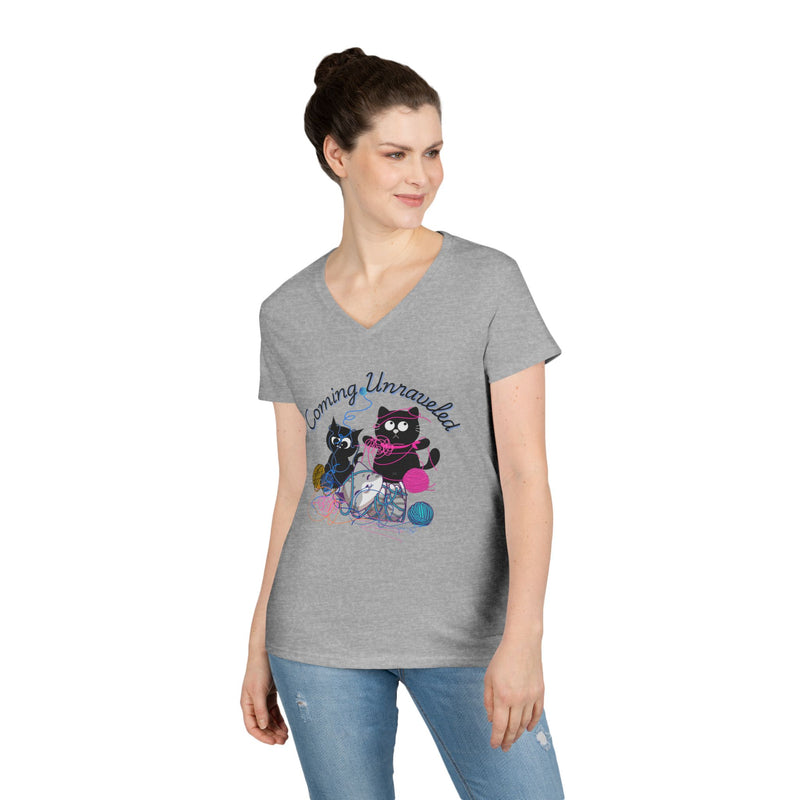 Coming Unraveled Cats V-Neck T-Shirt — Cute Knitting Cat Graphic Tee for Cat Lovers