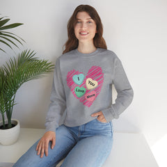 Heart Scribble with 'I Love You More' Candy HeartsCrewneck Sweatshirt