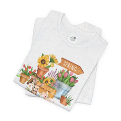 Spring Garden Tee — Cute Bunny & Flower Pots Graphic T-Shirt