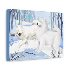 White Samoyed Winter Canvas Print — Matte Stretched Samoyed Dog Wall Art