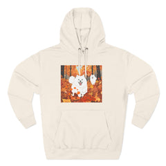 Autumn Samoyed Hoodie – Cute White Dog in Fall Leaves Fleece Pullover
