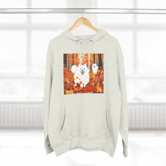 Autumn Samoyed Hoodie – Cute White Dog in Fall Leaves Fleece Pullover