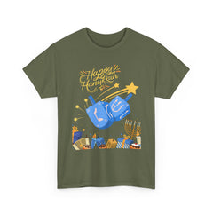 Hanukkah Blue Dreidel & Menorah Holiday Tee 2 design options