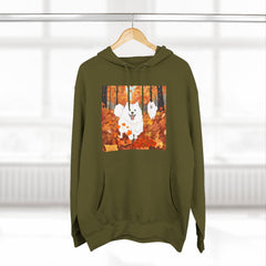 Autumn Samoyed Hoodie – Cute White Dog in Fall Leaves Fleece Pullover