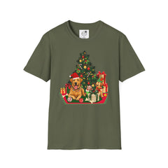 Christmas Golden Retriever Dog T-Shirt — Festive Tree & Presents Holiday Tee