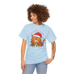 Grumpy Cat tangled in Christmas Lights T-Shirt – "I'm NOT Merry A Right!" Holiday Tee