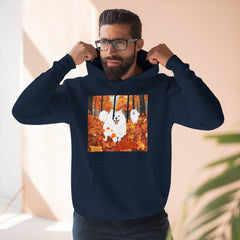 Autumn Samoyed Hoodie – Cute White Dog in Fall Leaves Fleece Pullover