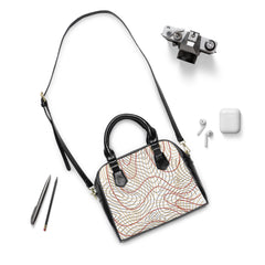 Abstract Line Art Shoulder Handbag — Neutral Swirl Pattern Tote