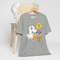 "Ohwoooo happy day!"  Happy Dog with treat delivery T‑Shirt — Pet Gift