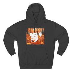 Autumn Samoyed Hoodie – Cute White Dog in Fall Leaves Fleece Pullover