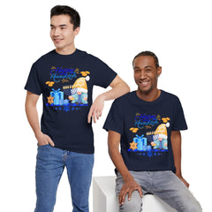 "Happy Hanukkah" Knome with Menorah & Dreidel Holiday Tee