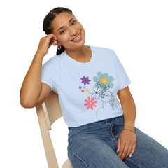 Floral Line Art Tee — Colorful Blossoms Graphic T-Shirt