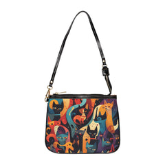 Cat Pattern Small Shoulder Bag — Colorful Abstract Cats Crossbody Purse