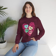 Heart Scribble with 'I Love You More' Candy HeartsCrewneck Sweatshirt