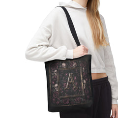 Gothic Monogram 'A' Tote Bag - Skull & Rose All-Over Print