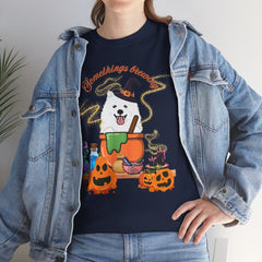 Halloween Witchy Samoyed — Cute Spooky Pumpkin Cauldron Tee