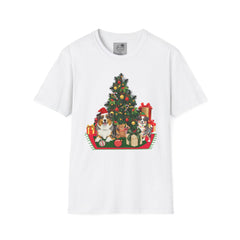 Christmas Australian Shepherd Dogs T-Shirt — Festive Tree & Presents Holiday Tee