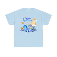 "Happy Hanukkah" Knome with Menorah & Dreidel Holiday Tee