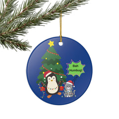 Bah Humbug Penguin & Grumpy Cat Ceramic Christmas Ornament