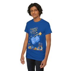 Hanukkah Blue Dreidel & Menorah Holiday Tee 2 design options