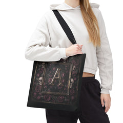 Gothic Monogram 'A' Tote Bag - Skull & Rose All-Over Print