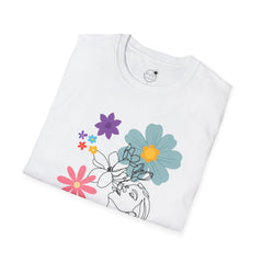 Floral Line Art Tee — Colorful Blossoms Graphic T-Shirt
