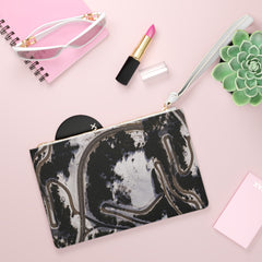 Abstract Black Marble Clutch Bag – Modern Swirl Wristlet Purse