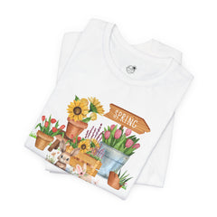 Spring Garden Tee — Cute Bunny & Flower Pots Graphic T-Shirt