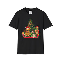 Christmas Golden Retriever Dog T-Shirt — Festive Tree & Presents Holiday Tee
