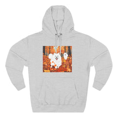 Autumn Samoyed Hoodie – Cute White Dog in Fall Leaves Fleece Pullover