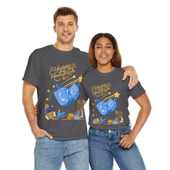 Hanukkah Blue Dreidel & Menorah Holiday Tee 2 design options