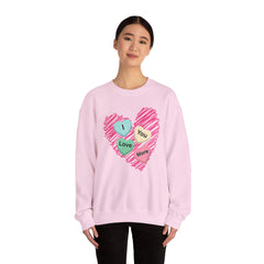 Heart Scribble with 'I Love You More' Candy HeartsCrewneck Sweatshirt