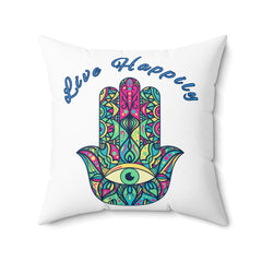 Spun Polyester Square Pillow Hamsa Evil Eye Design