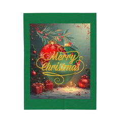 Merry Christmas Velveteen Plush Blanket — Festive Holiday Throw with Ornaments & Gifts