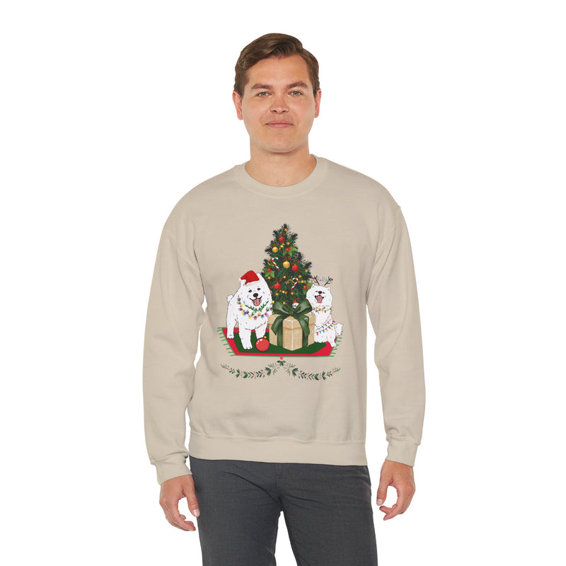 Christmas Samoyed Dogs Sweatshirt - Festive Tree & Gifts Holiday Crewneck