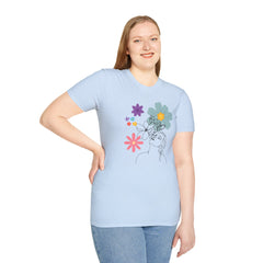 Floral Line Art Tee — Colorful Blossoms Graphic T-Shirt