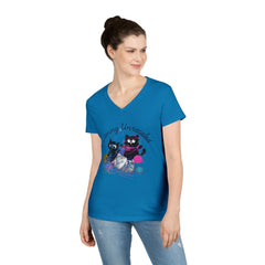 Coming Unraveled Cats V-Neck T-Shirt — Cute Knitting Cat Graphic Tee for Cat Lovers