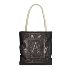 Gothic Monogram 'A' Tote Bag - Skull & Rose All-Over Print