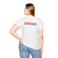 2 Sided Rainbow Pride Tee — Small Heart Chest Logo & Back Rainbow Ribbon T-Shirt