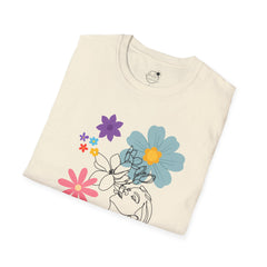 Floral Line Art Tee — Colorful Blossoms Graphic T-Shirt