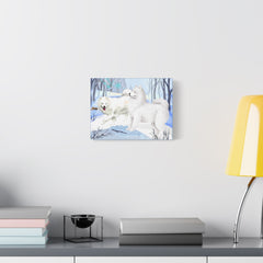 White Samoyed Winter Canvas Print — Matte Stretched Samoyed Dog Wall Art